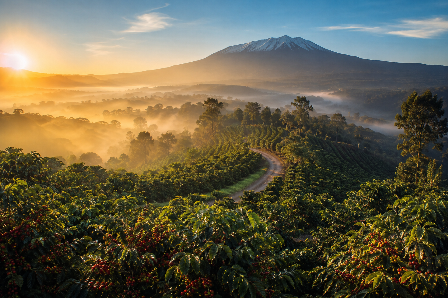 Lush Tanzanian farmland under a bright sky